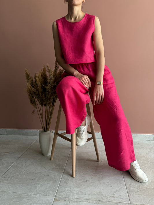 LINEN WIDE LEG TROUSERS