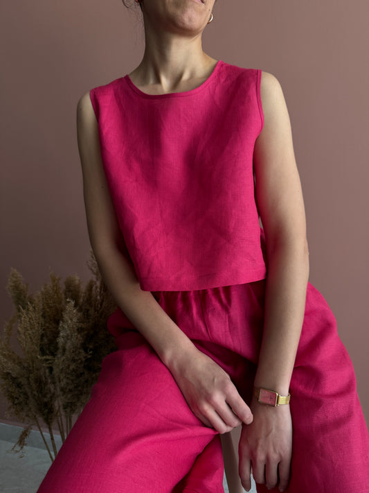 SLEEVELESS LINEN CROP TOP