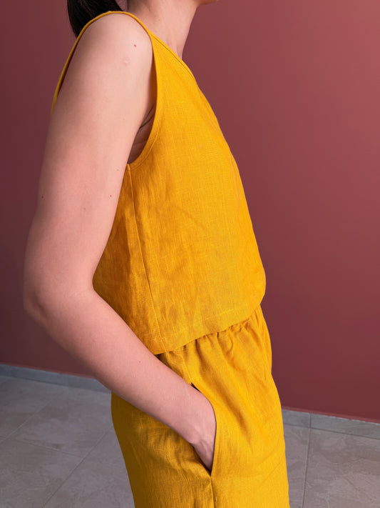 SLEEVELESS LINEN CROP TOP