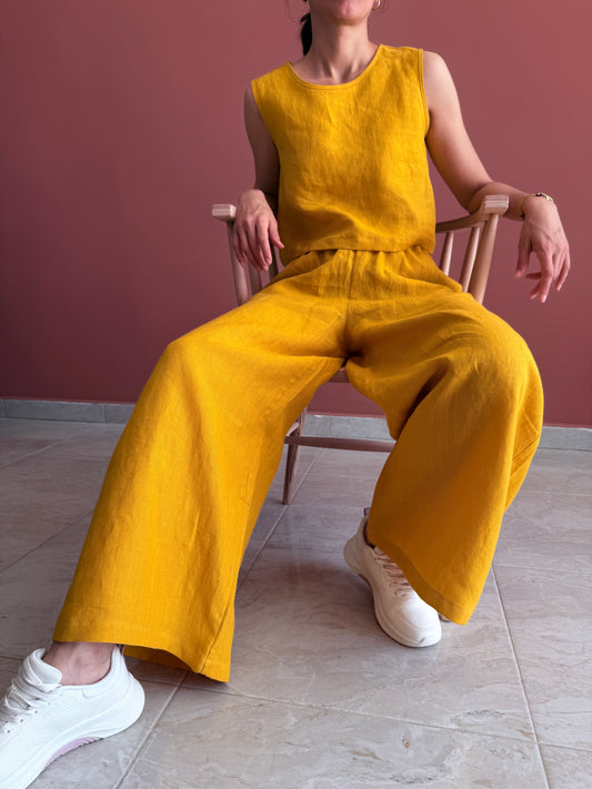 LINEN WIDE LEG TROUSERS