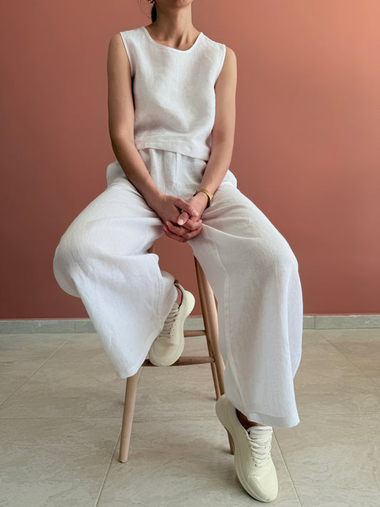 LINEN WIDE LEG TROUSERS