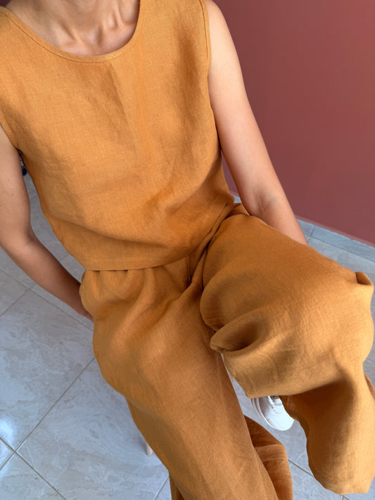 LINEN WIDE LEG TROUSERS