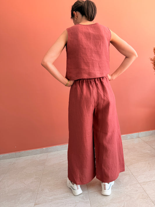 LINEN WIDE LEG TROUSERS