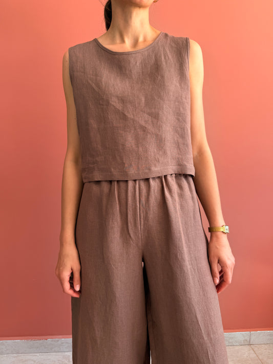 LINEN WIDE LEG TROUSERS