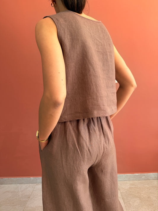 SLEEVELESS LINEN CROP TOP