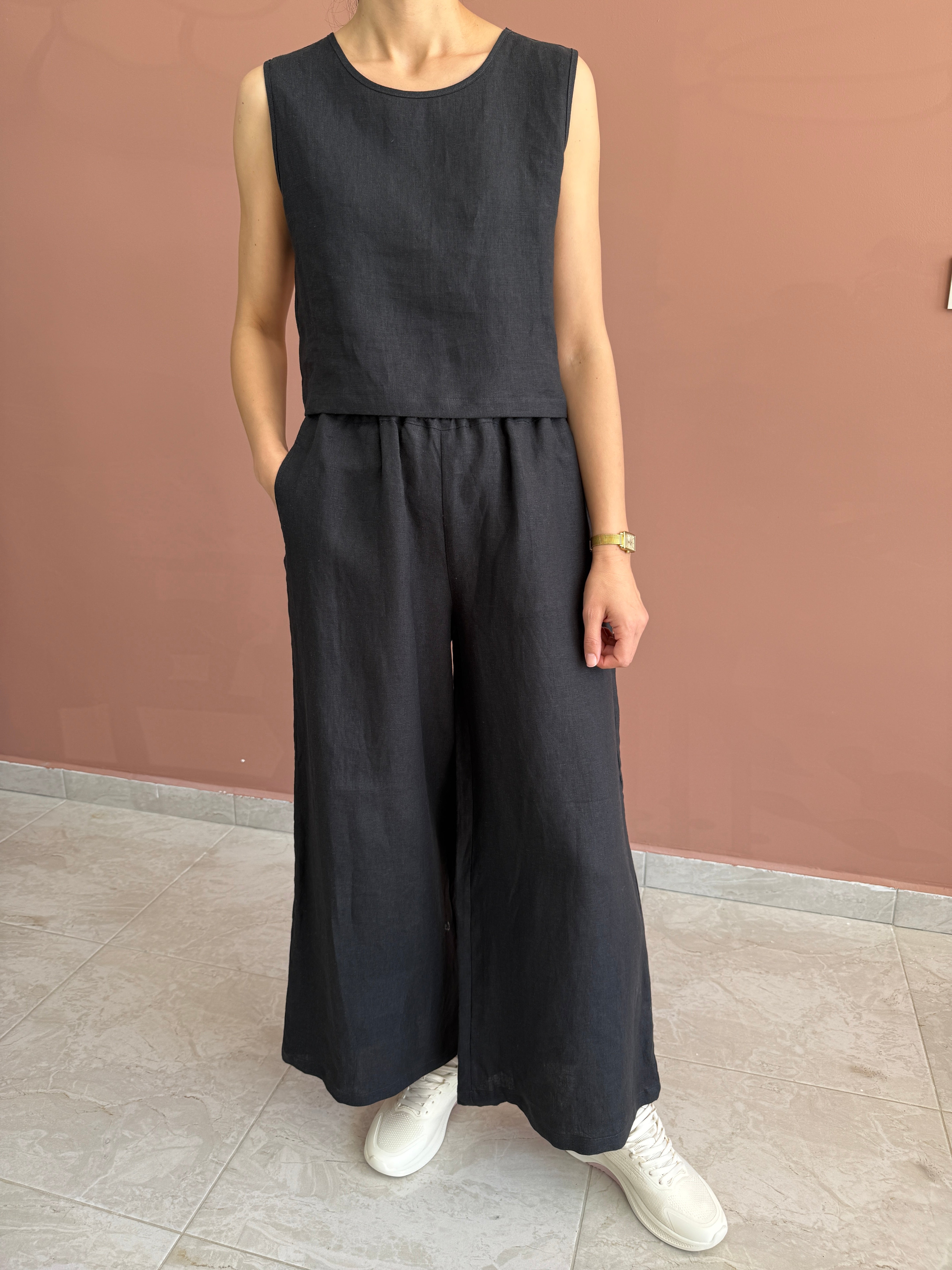 LINEN WIDE LEG TROUSERS