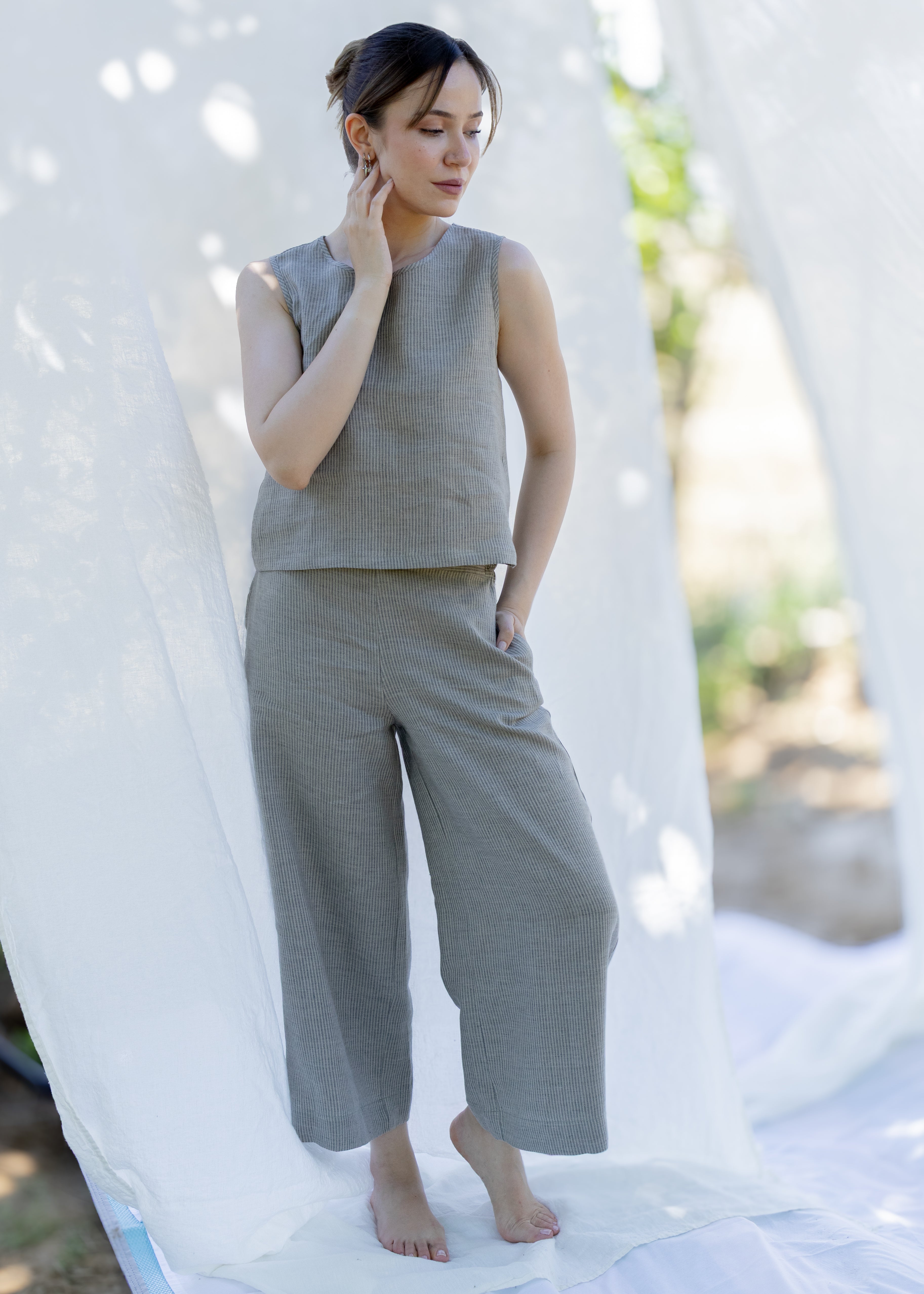 ROSIE ÇİZGİLİ KETEN PANTOLON