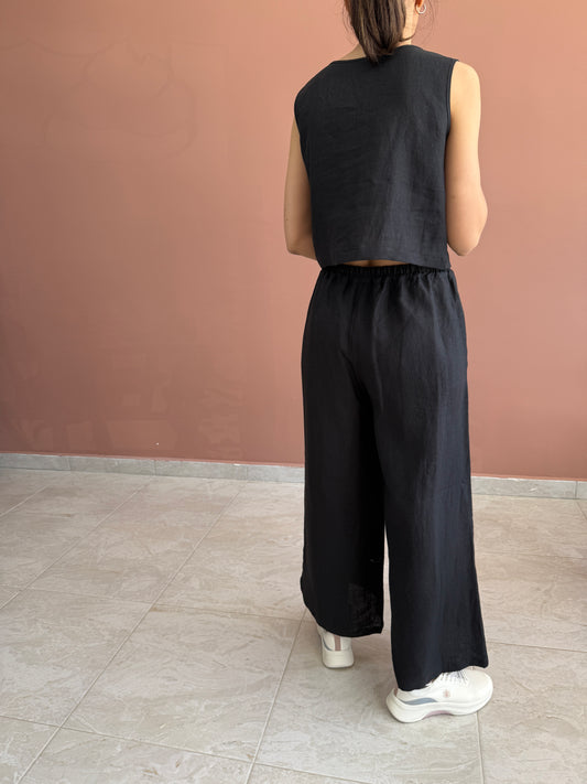 LINEN WIDE LEG TROUSERS