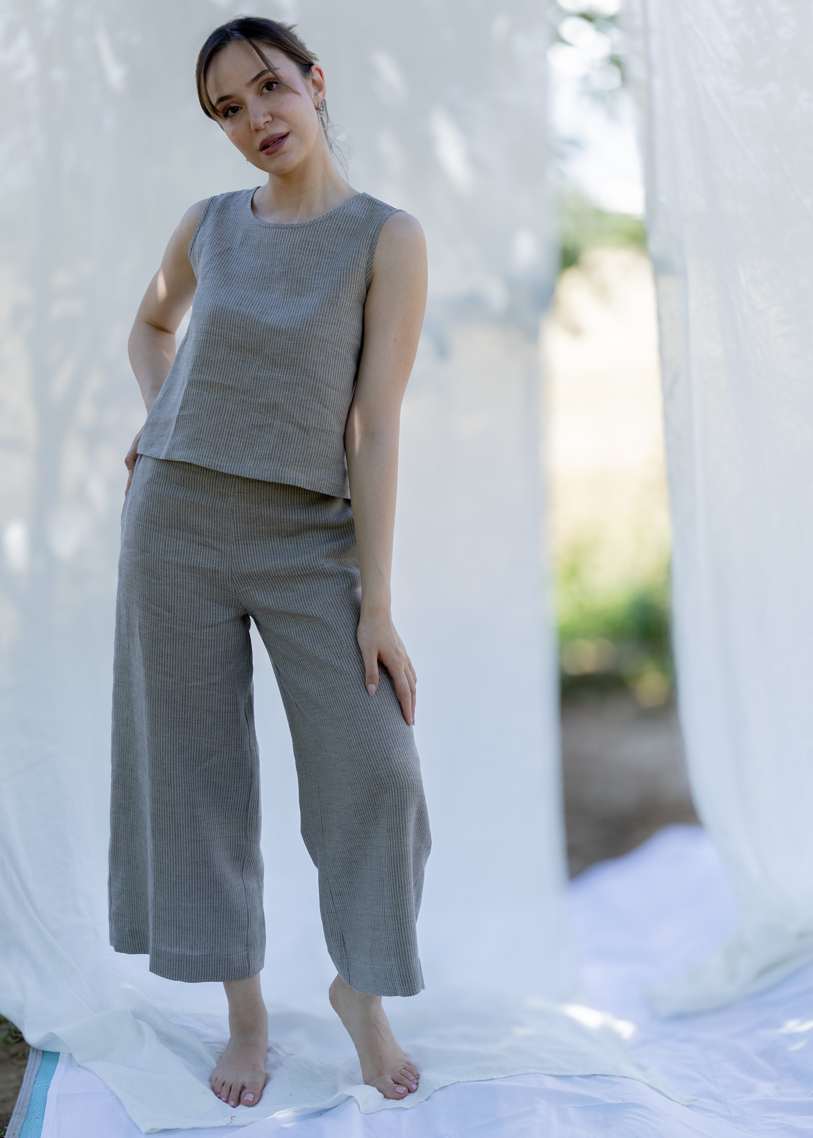 ROSIE ÇİZGİLİ KETEN PANTOLON