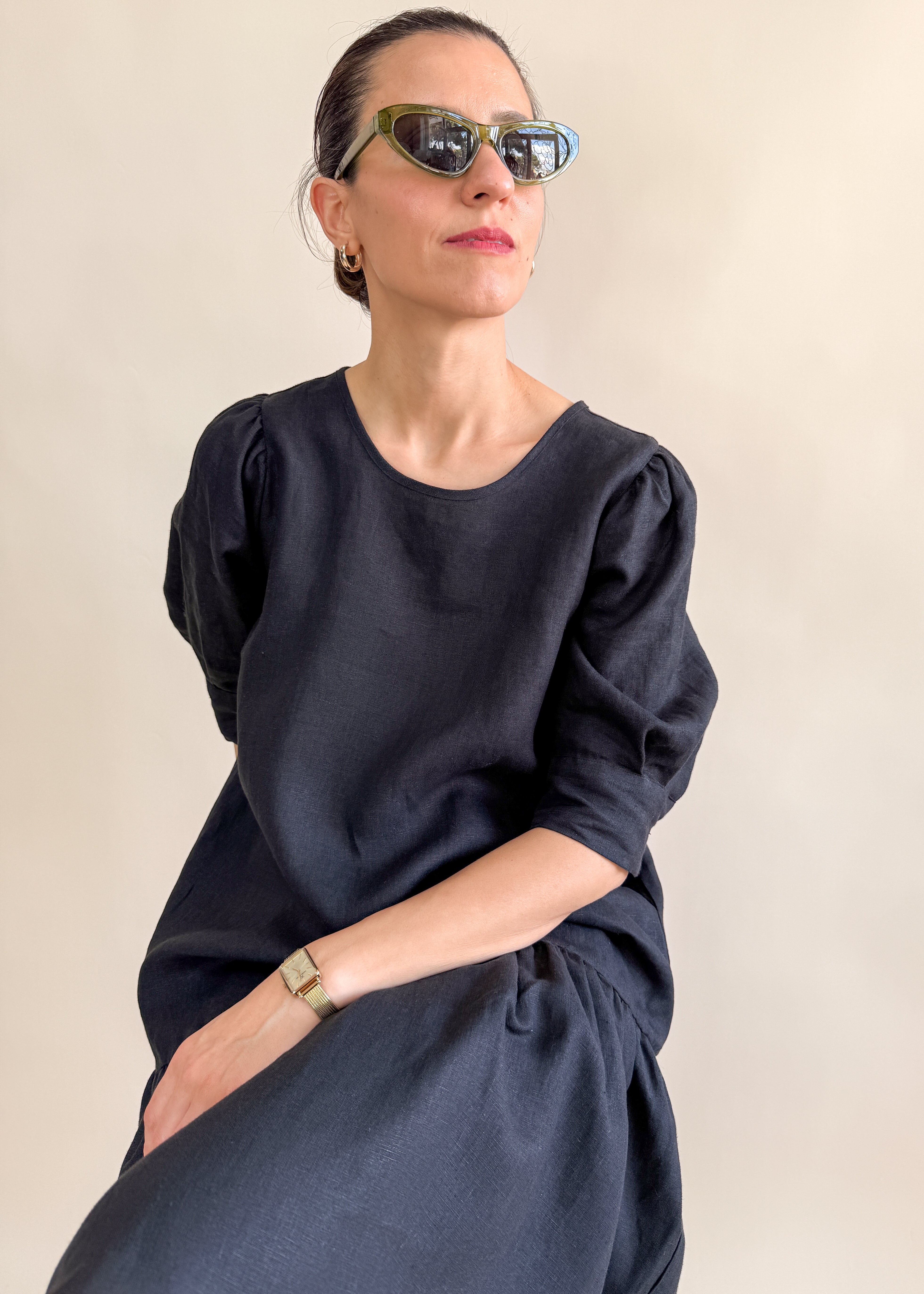 LINEN DRESS WITH SHIRT SLEEVES