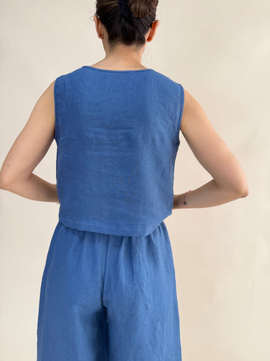 SLEEVELESS LINEN CROP TOP