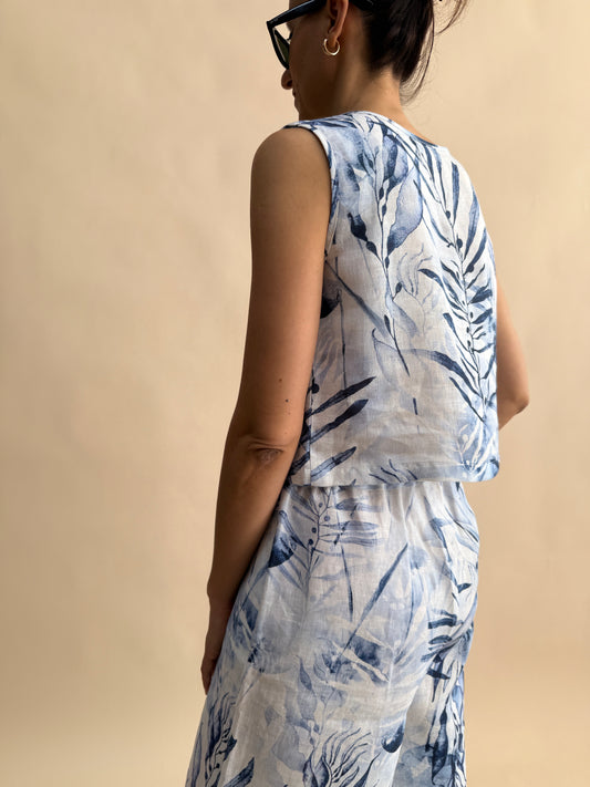 SLEEVELESS LINEN CROP TOP