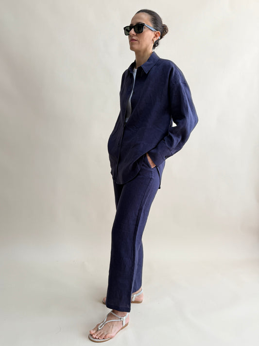 STRAIGHT LEG LINEN TROUSERS