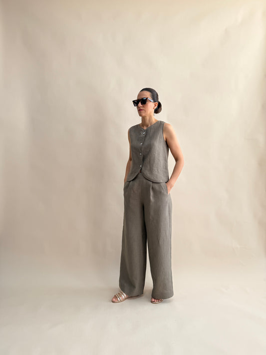 KETEN PİLELİ YÜKSEK BEL PANTOLON