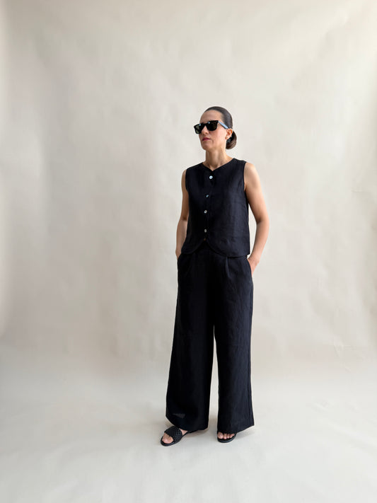 KETEN PİLELİ YÜKSEK BEL PANTOLON