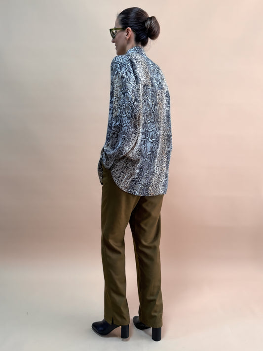 BASKILI SAF İPEK OVERSIZE GÖMLEK