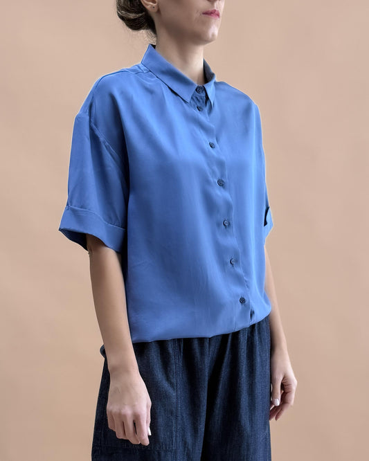 SAF İPEK KISA KOLLU GÖMLEK