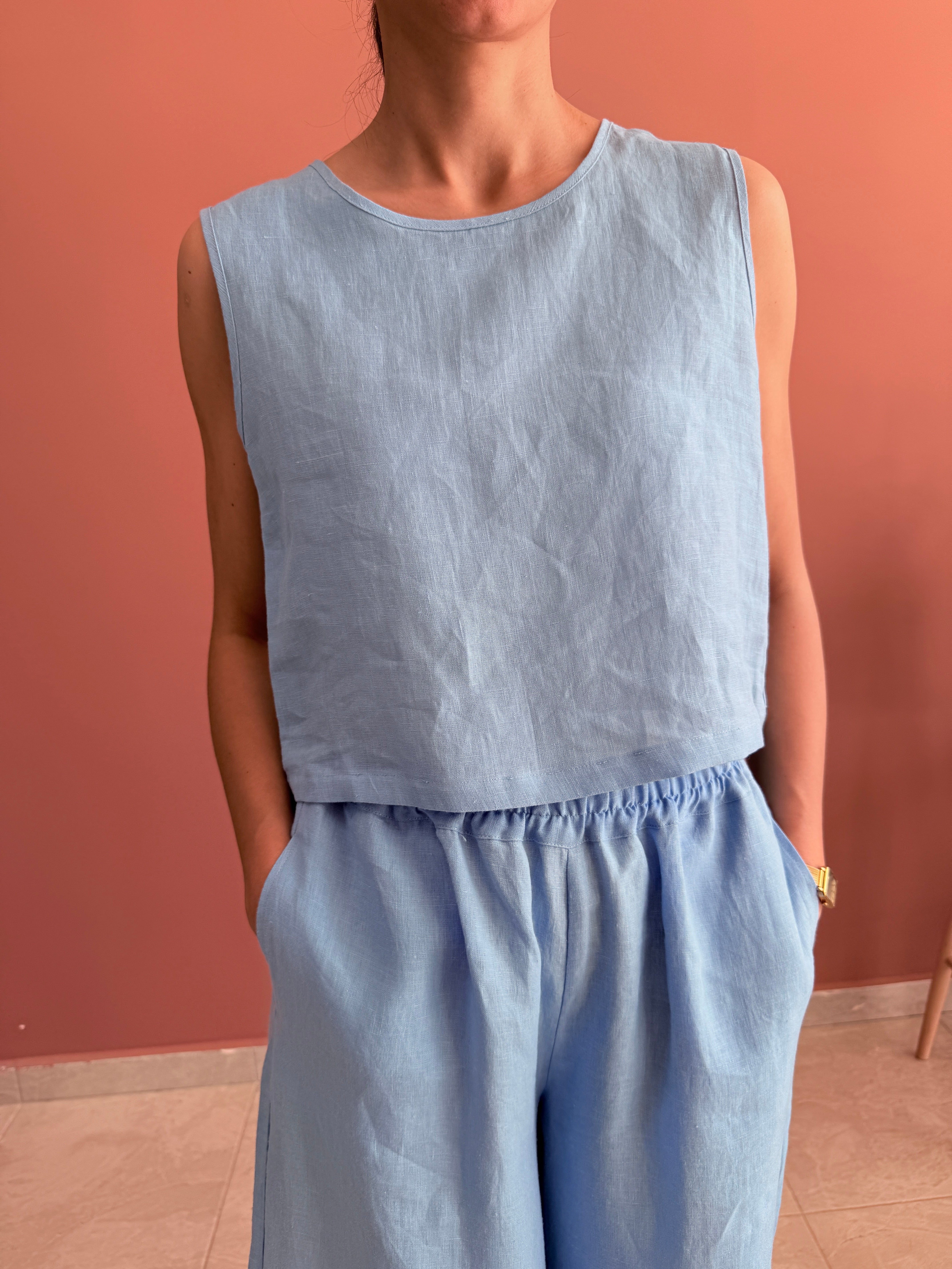 KOLSUZ KETEN CROP TOP