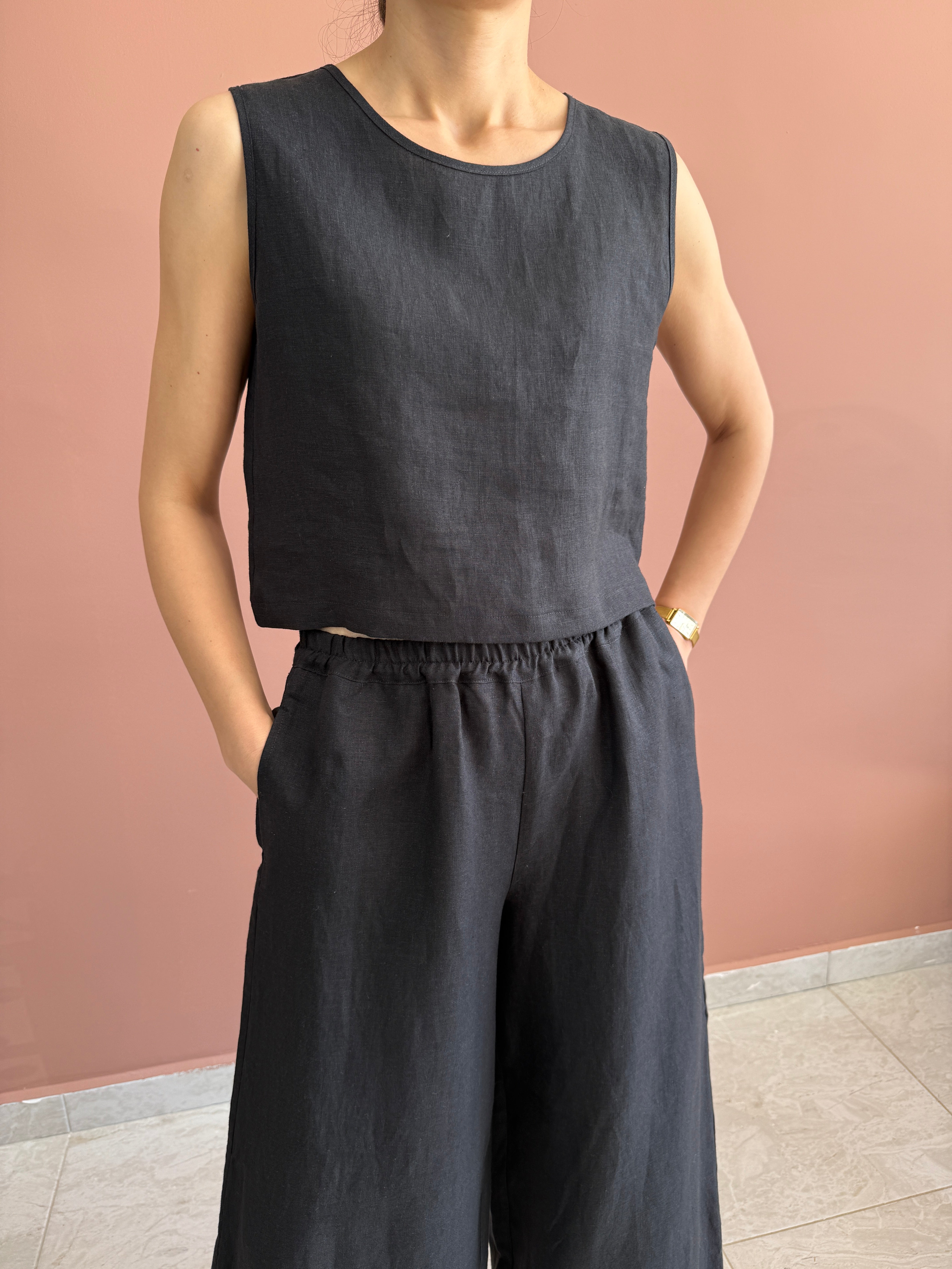 KOLSUZ KETEN CROP TOP