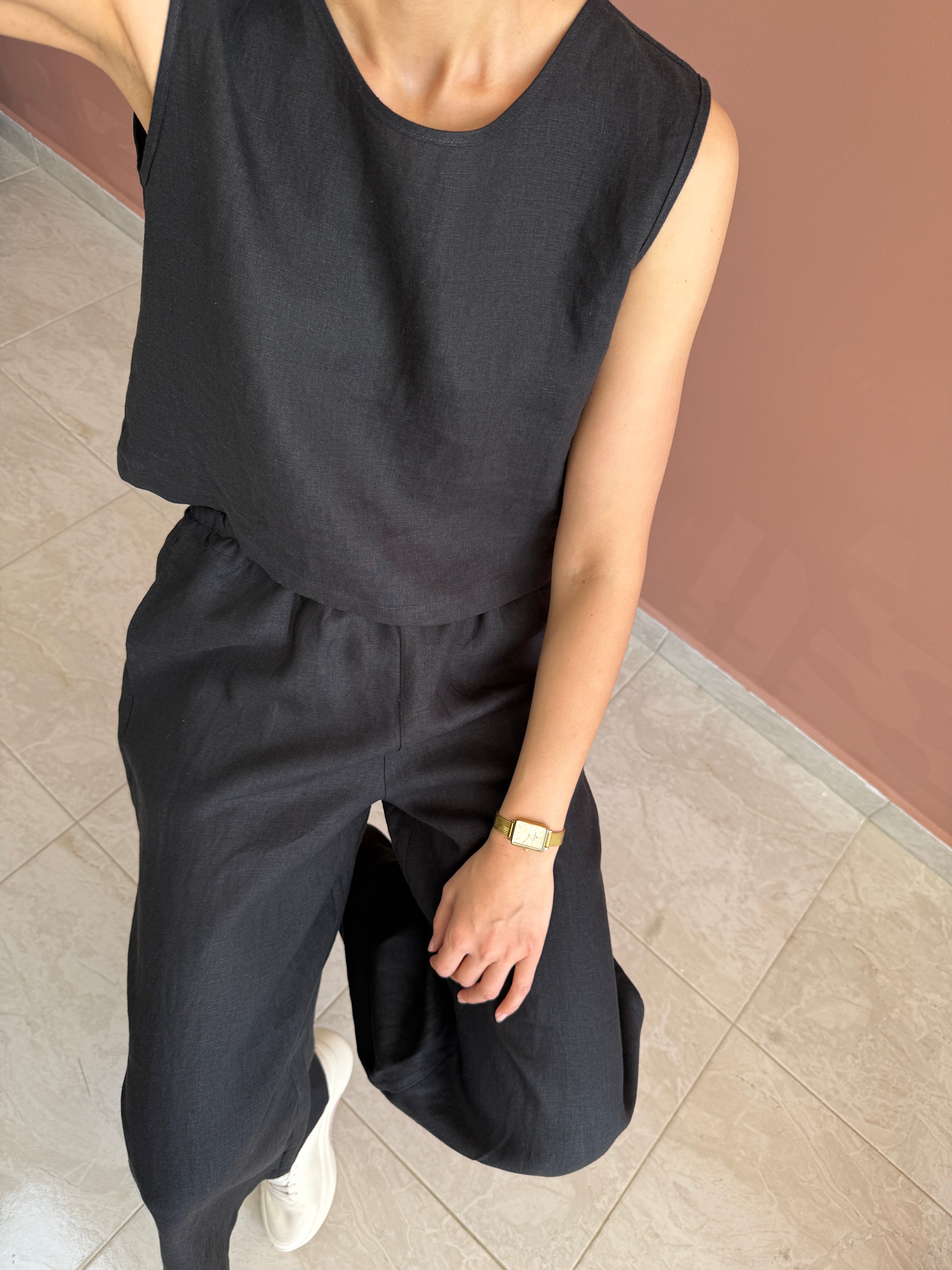 LINEN WIDE LEG TROUSERS