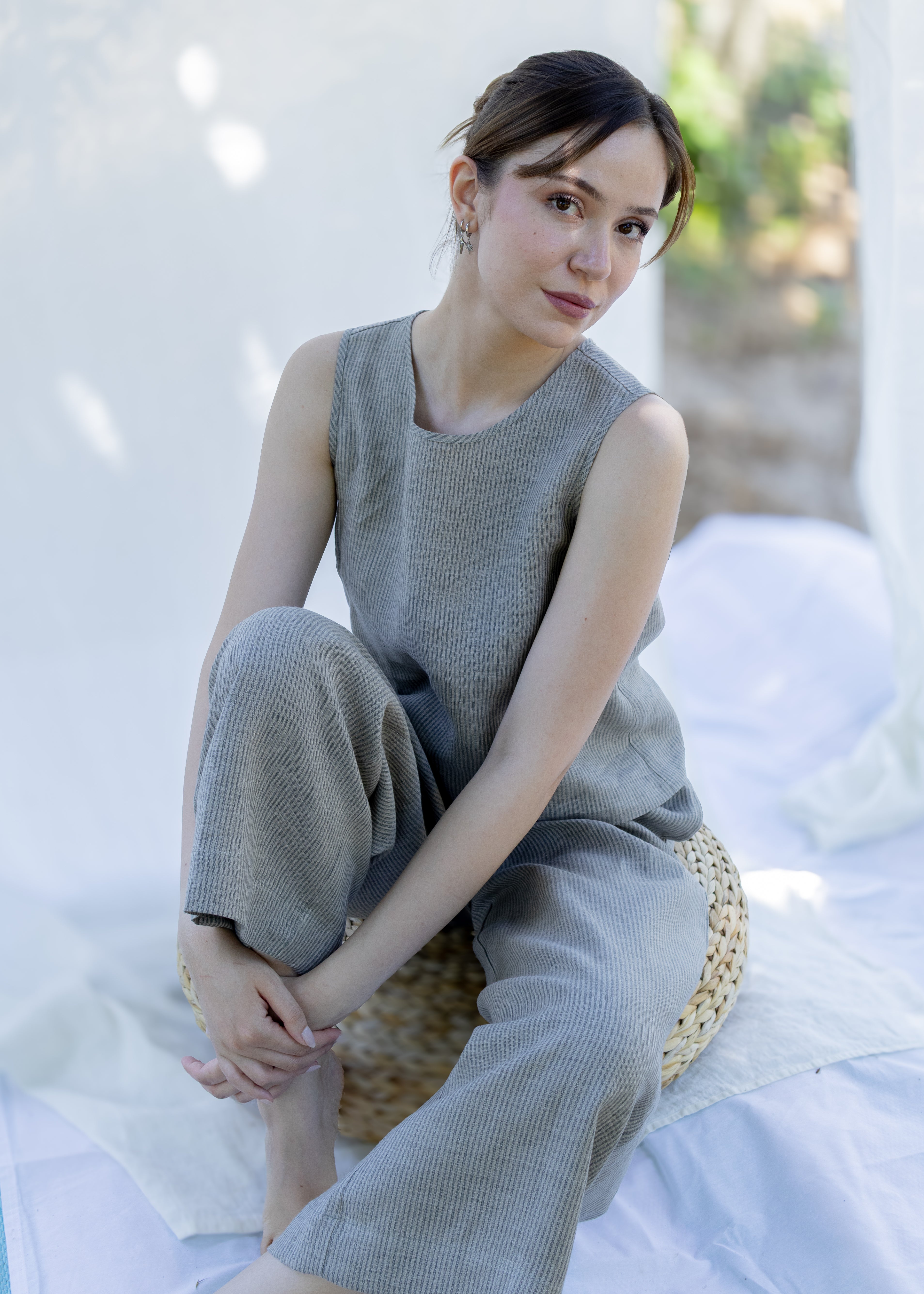 ROSIE ÇİZGİLİ KETEN BLUZ