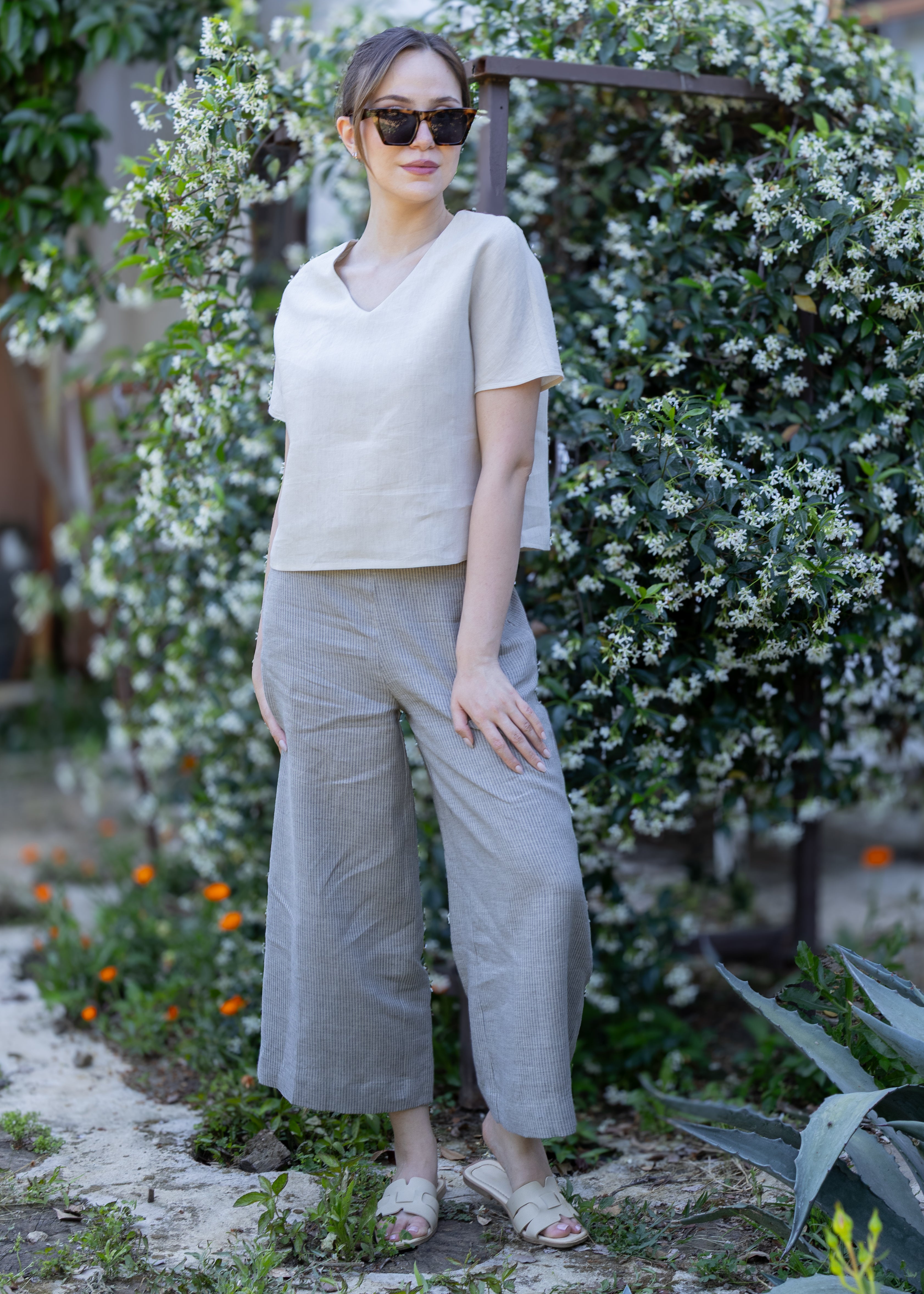 ROSIE ÇİZGİLİ KETEN PANTOLON