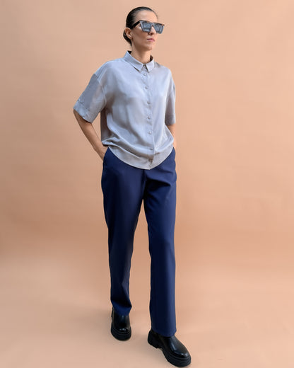 SAF İPEK KISA KOLLU GÖMLEK