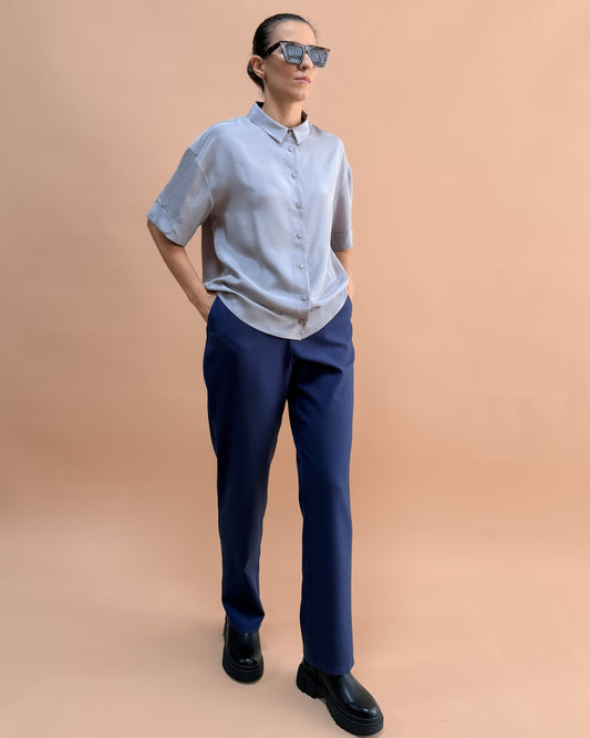 SAF İPEK KISA KOLLU GÖMLEK