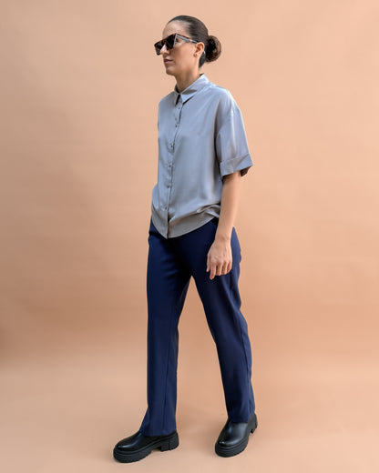 SAF İPEK KISA KOLLU GÖMLEK