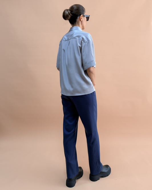 SAF İPEK KISA KOLLU GÖMLEK