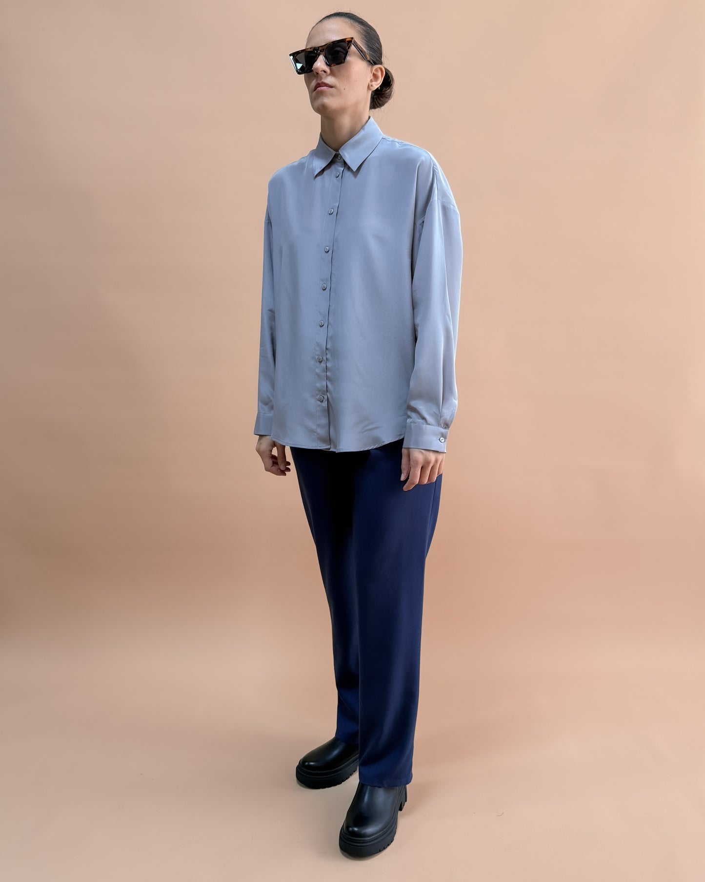 SAF İPEK OVERSIZE GÖMLEK