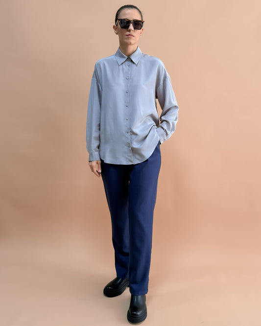 SAF İPEK OVERSIZE GÖMLEK