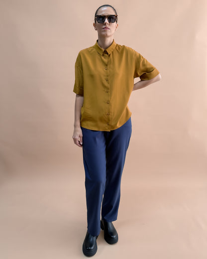 SAF İPEK KISA KOLLU GÖMLEK