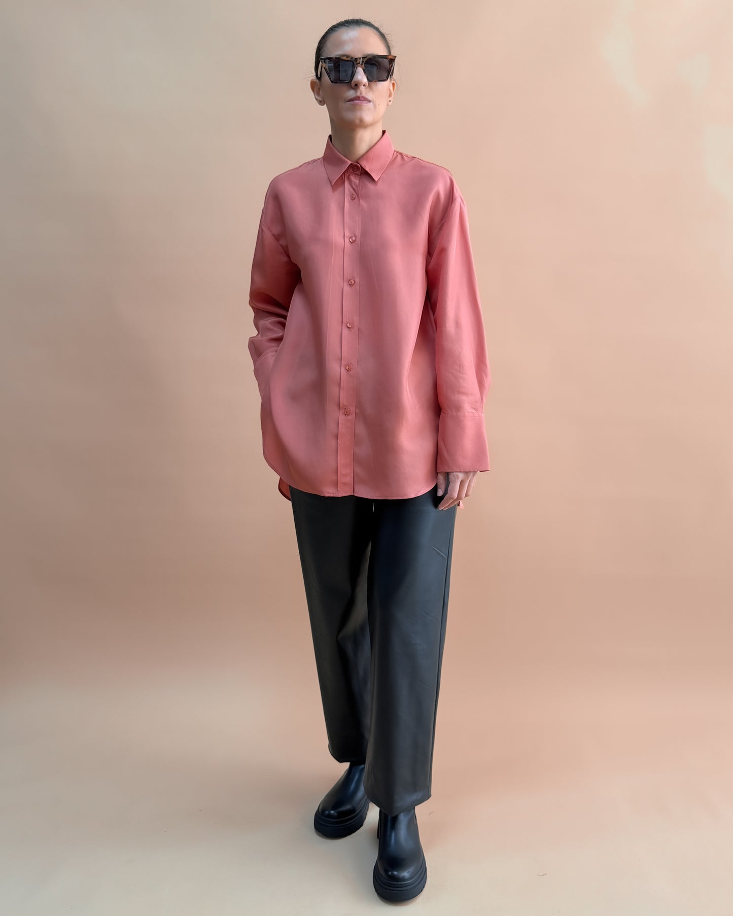 SAF İPEK HABOTAI OVERSIZE GÖMLEK