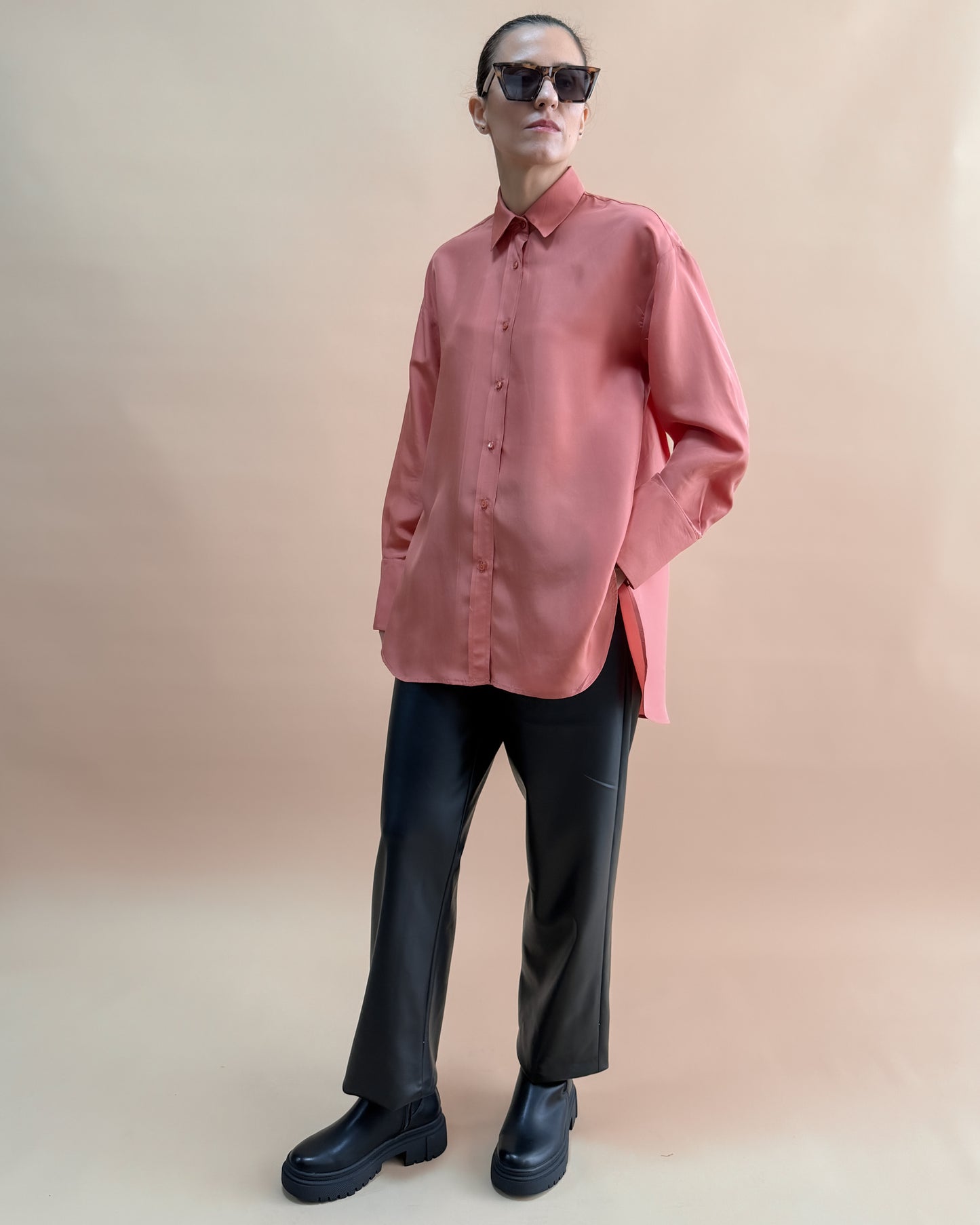 SAF İPEK HABOTAI OVERSIZE GÖMLEK