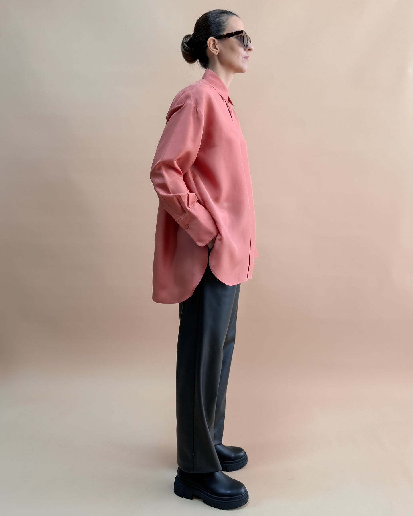 SAF İPEK HABOTAI OVERSIZE GÖMLEK