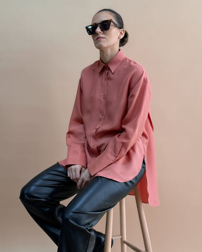 SAF İPEK HABOTAI OVERSIZE GÖMLEK