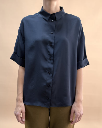 SAF İPEK KISA KOLLU GÖMLEK