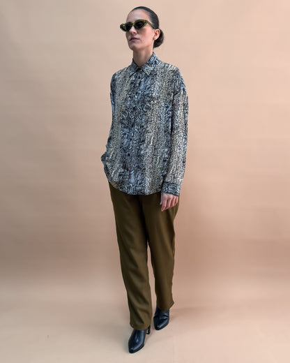 BASKILI SAF İPEK OVERSIZE GÖMLEK