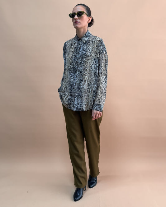 BASKILI SAF İPEK OVERSIZE GÖMLEK