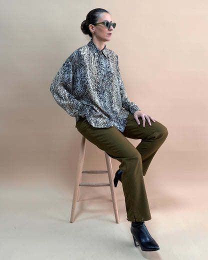 BASKILI SAF İPEK OVERSIZE GÖMLEK