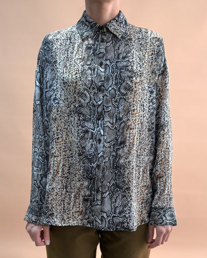 BASKILI SAF İPEK OVERSIZE GÖMLEK