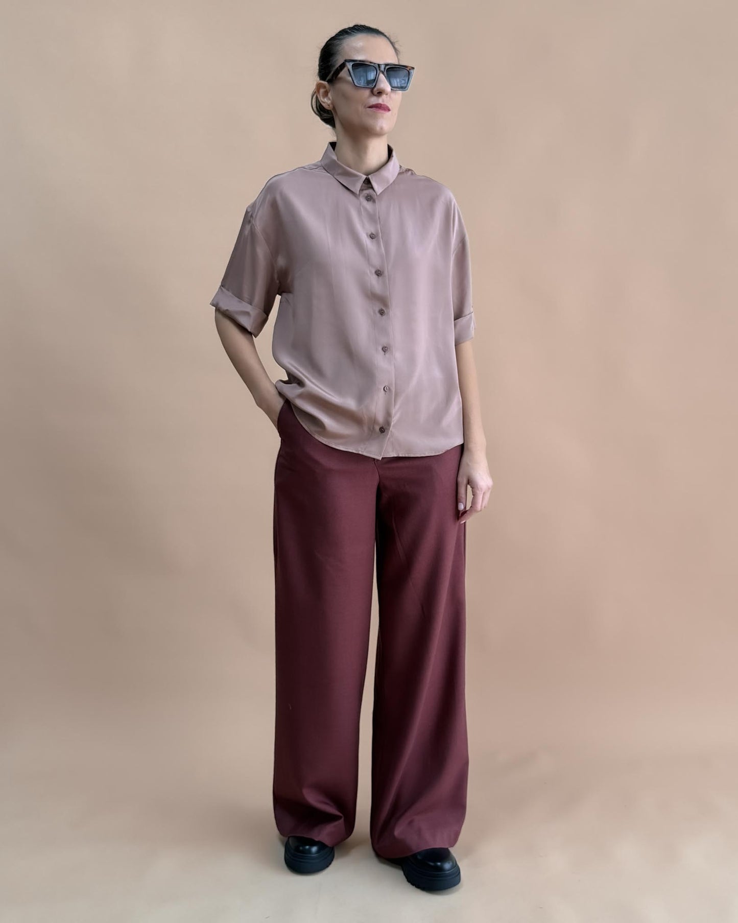 SAF İPEK KISA KOLLU GÖMLEK