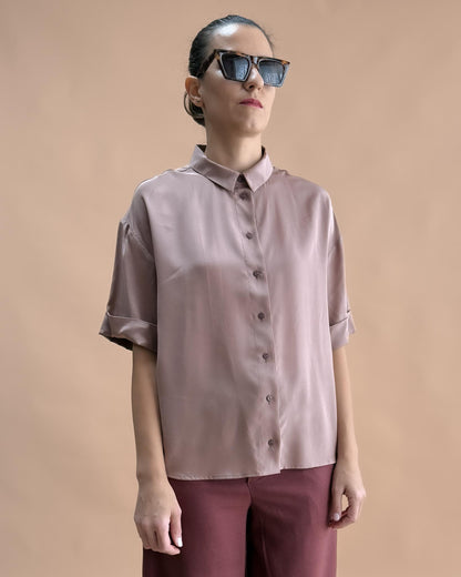 SAF İPEK KISA KOLLU GÖMLEK