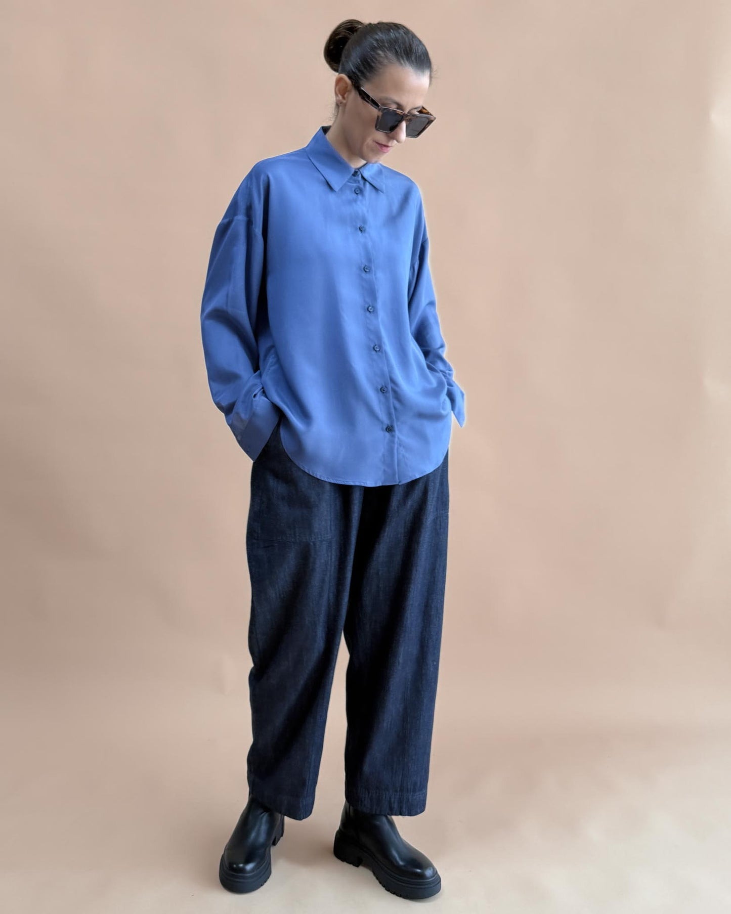 SAF İPEK OVERSIZE GÖMLEK