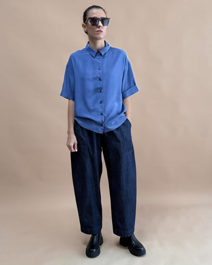 SAF İPEK KISA KOLLU GÖMLEK