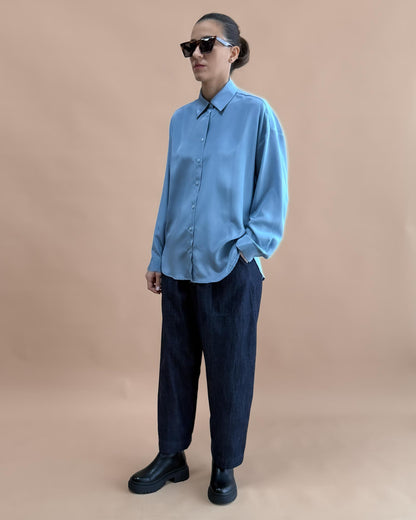 SAF İPEK OVERSIZE GÖMLEK